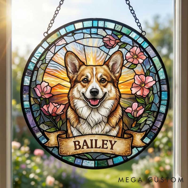 Personalized Pet Lover Dog Portrait Stained Glass Suncatcher Dog Loss Keepsake Pet Loss Gift