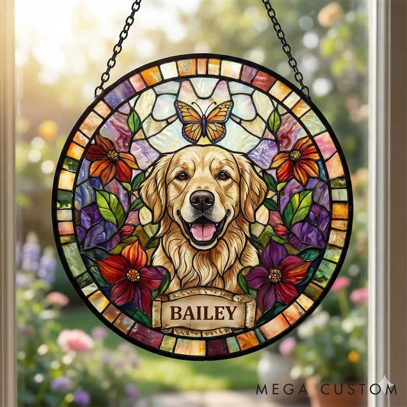 Personalized Pet Lover Dog Portrait Stained Glass Suncatcher Dog Loss Keepsake Pet Loss Gift