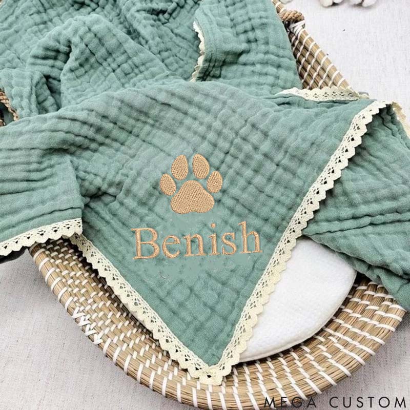 Personalized Pet Lover Embroidered with Name and Paw Print Ultra-Soft and Cozy for Your Furry Friend Blanket