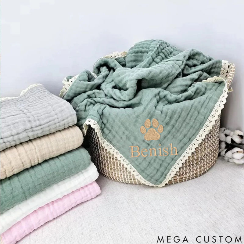 Personalized Pet Lover Embroidered with Name and Paw Print Ultra-Soft and Cozy for Your Furry Friend Blanket