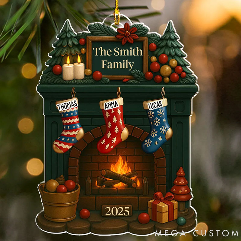 Personalized Pet Lover Family Fireplace Christmas Ornament