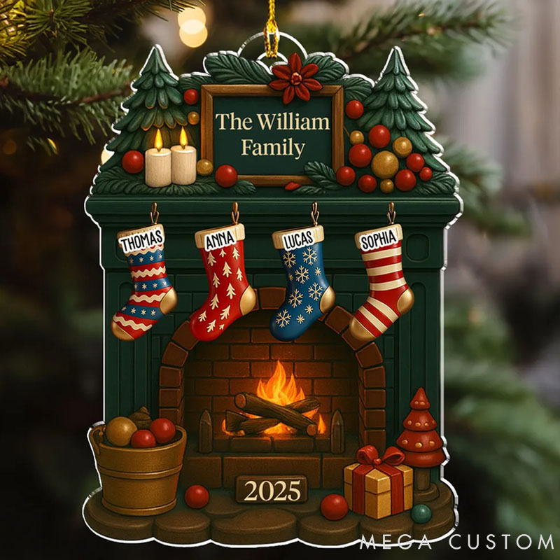 Personalized Pet Lover Family Fireplace Christmas Ornament