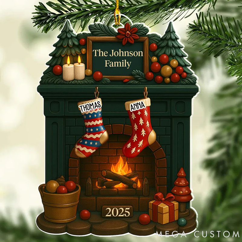 Personalized Pet Lover Family Fireplace Christmas Ornament