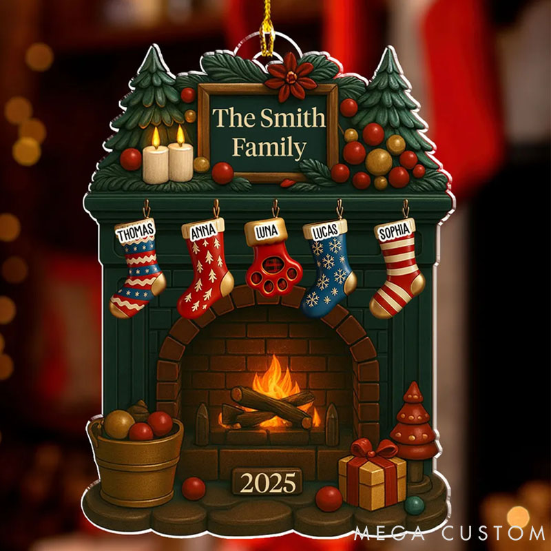 Personalized Pet Lover Family Fireplace Christmas Ornament