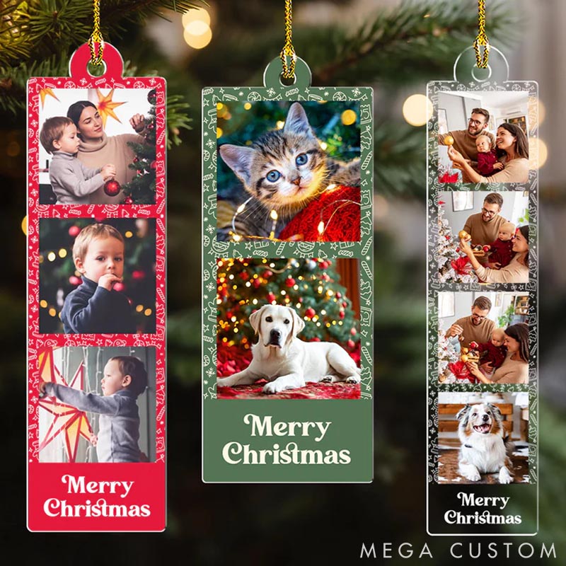 Personalized Pet Lover Family Photo Strip Christmas Ornament