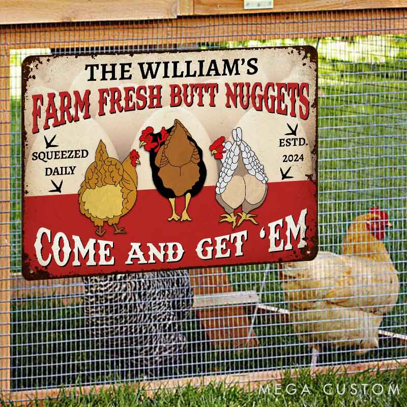 Personalized Pet Lover Farm Fresh Butt Nuggets Metal Sign