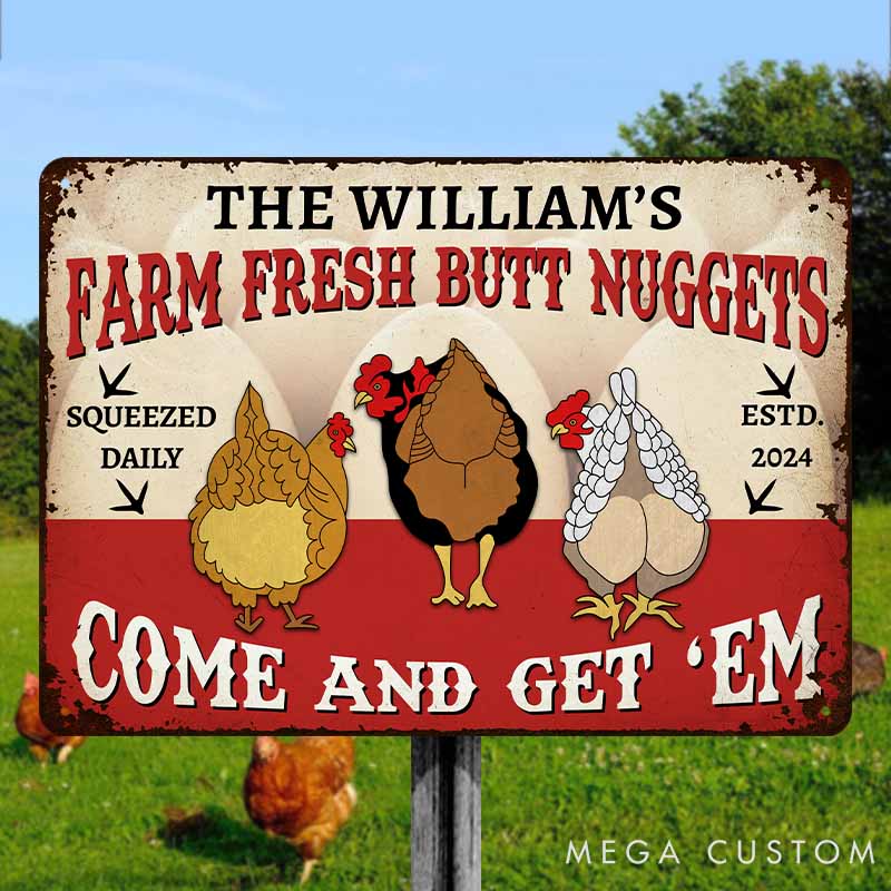 Personalized Pet Lover Farm Fresh Butt Nuggets Metal Sign