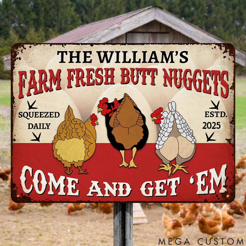 Personalized Pet Lover Farm Fresh Butt Nuggets Metal Sign