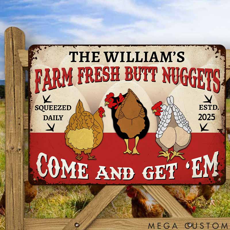 Personalized Pet Lover Farm Fresh Butt Nuggets Metal Sign