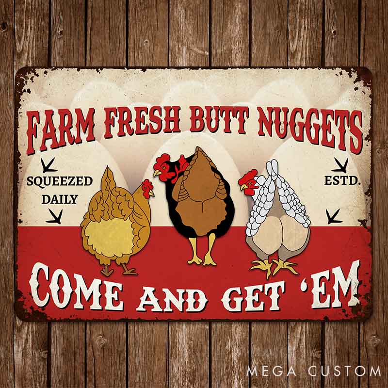 Personalized Pet Lover Farm Fresh Butt Nuggets Metal Sign