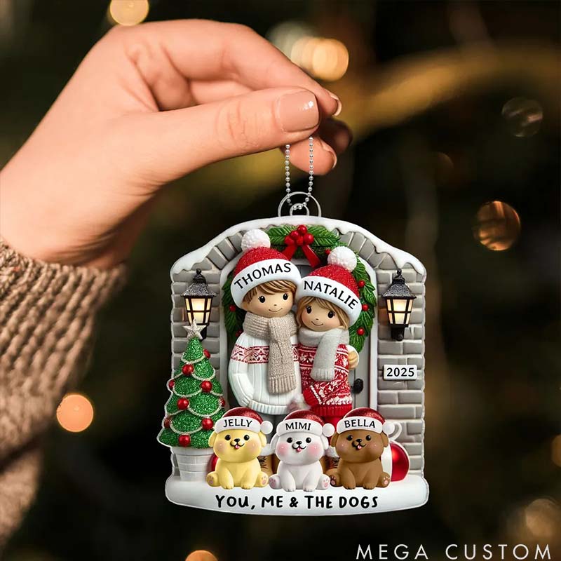 Personalized Pet Lover Farmhouse Couple with Optional Pet Dog Cat Christmas Ornament