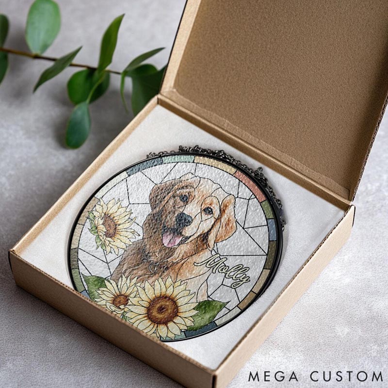 Personalized Pet Lover Flower Dog Cat Remembrance Keepsake Rainbow Bridge Window Decor Sun Catcher