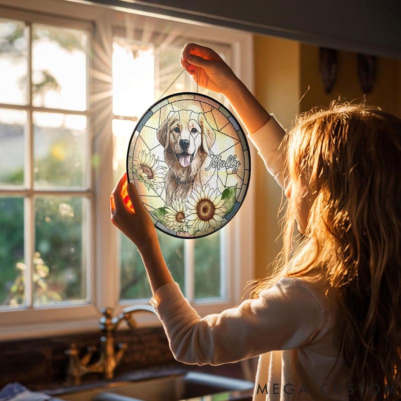 Personalized Pet Lover Flower Dog Cat Remembrance Keepsake Rainbow Bridge Window Decor Sun Catcher