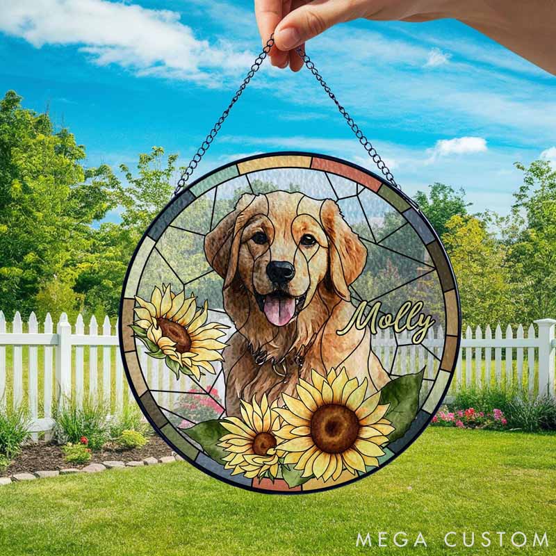 Personalized Pet Lover Flower Dog Cat Remembrance Keepsake Rainbow Bridge Window Decor Sun Catcher