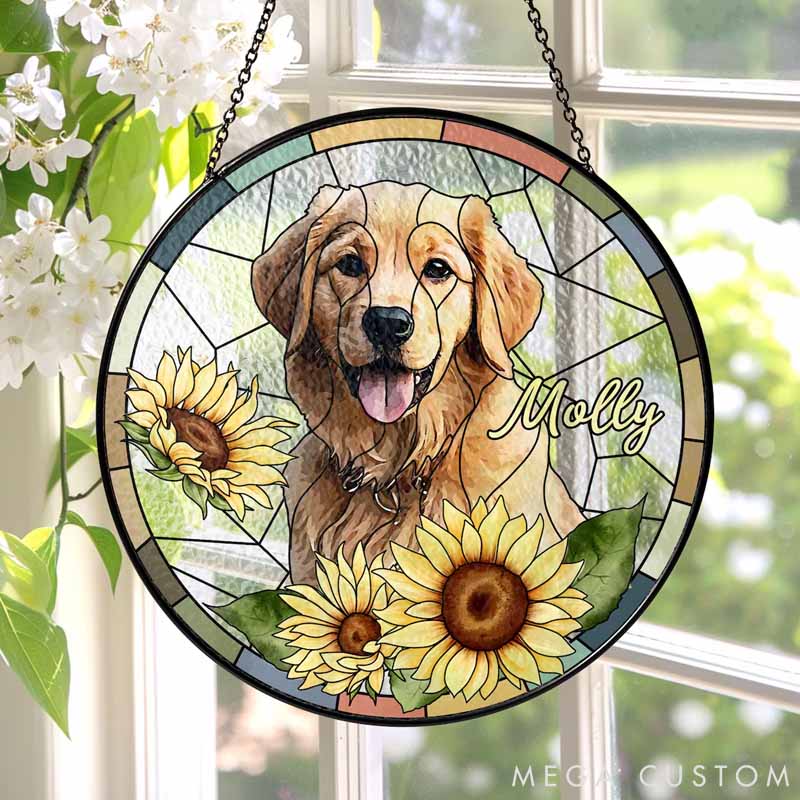 Personalized Pet Lover Flower Dog Cat Remembrance Keepsake Rainbow Bridge Window Decor Sun Catcher