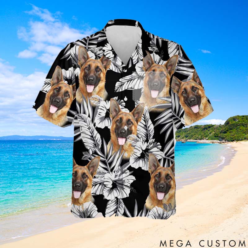 Personalized Pet Lover Flowers Pattern Black Color Hawaii Shirts