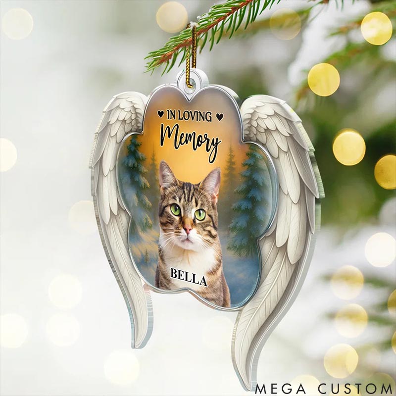 Personalized Pet Lover Forever in My Heart Paw Angel Wings Christmas Ornament