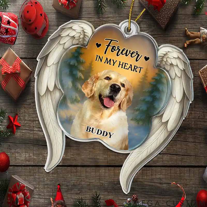 Personalized Pet Lover Forever in My Heart Paw Angel Wings Christmas Ornament