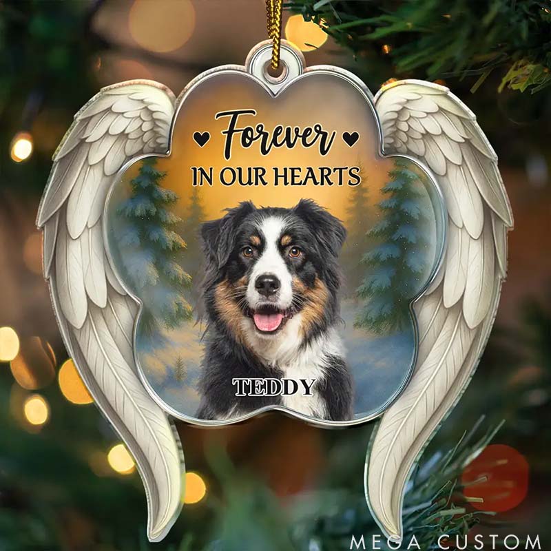 Personalized Pet Lover Forever in My Heart Paw Angel Wings Christmas Ornament