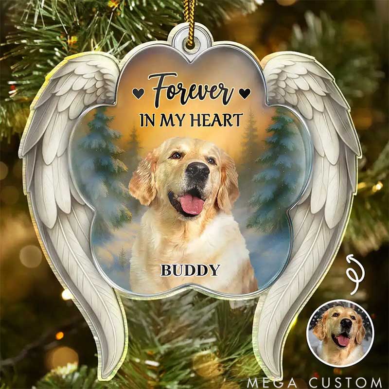 Personalized Pet Lover Forever in My Heart Paw Angel Wings Christmas Ornament