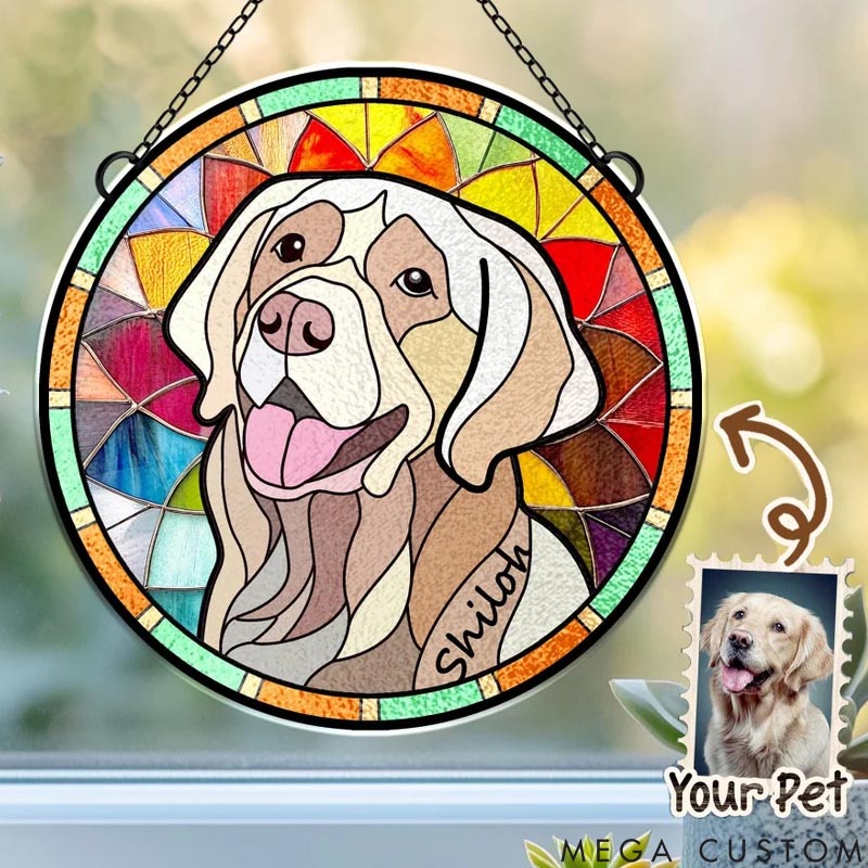 Personalized Pet Lover Geometric and Rainbow Patterns Sun Catcher