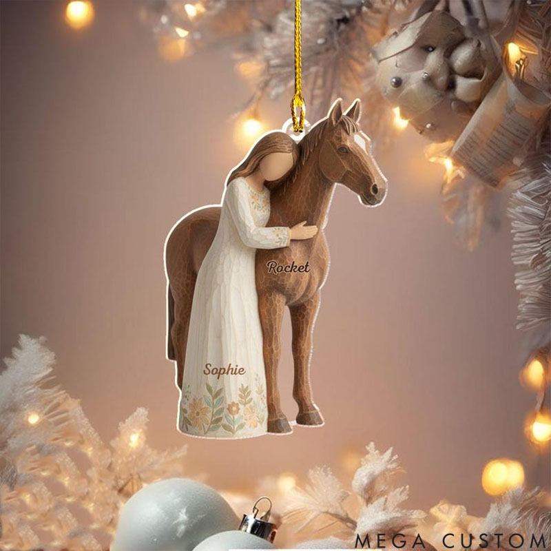 Personalized Pet Lover Girl and Horse Christmas Ornament
