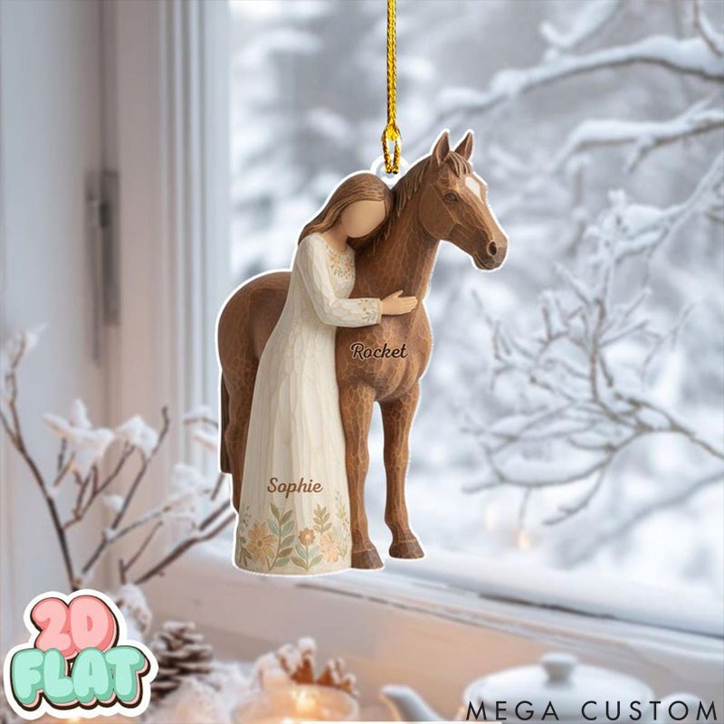 Personalized Pet Lover Girl and Horse Christmas Ornament
