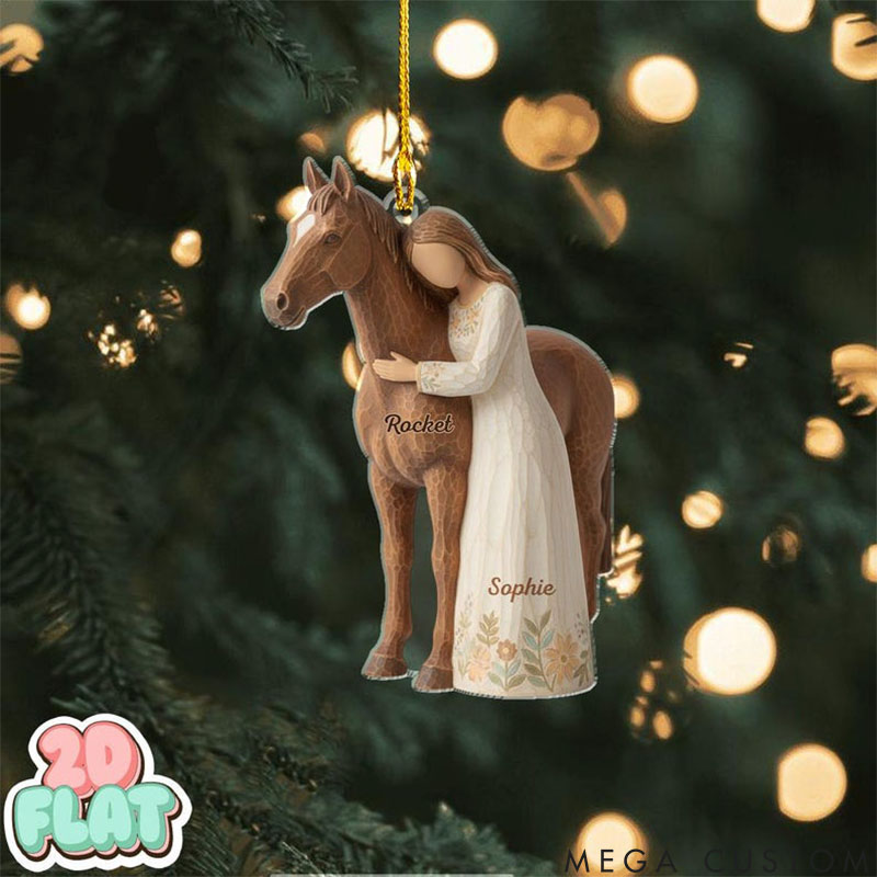 Personalized Pet Lover Girl and Horse Christmas Ornament