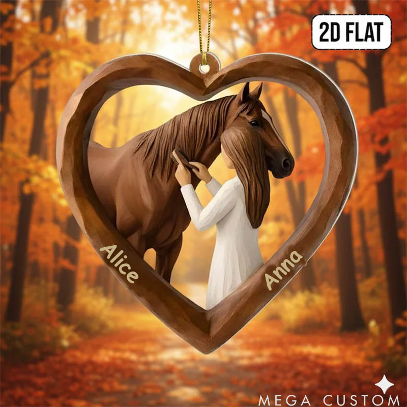 Personalized Pet Lover Girl and Horse Heart Christmas Ornament