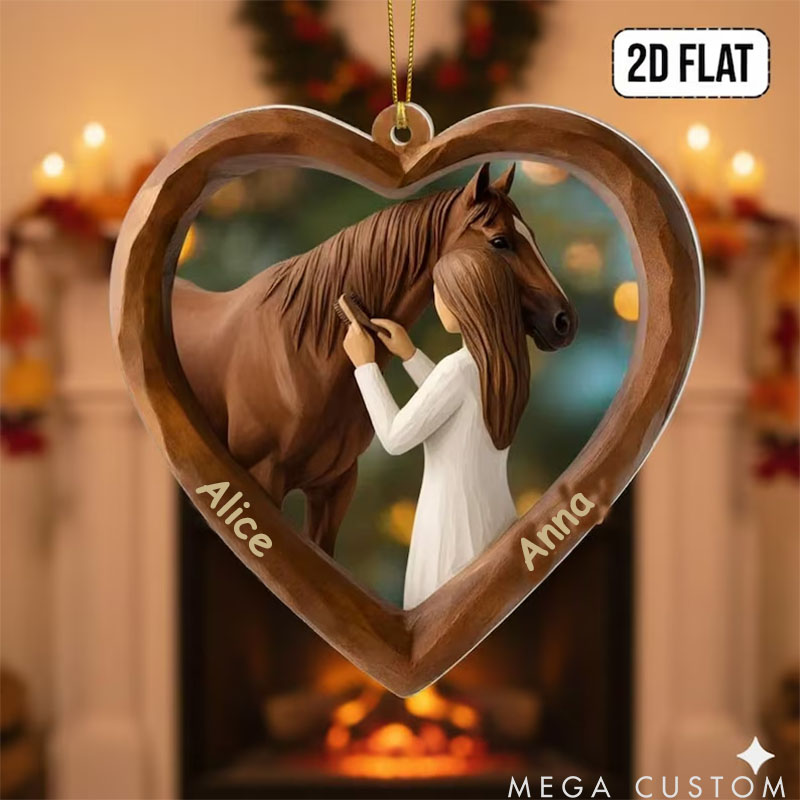 Personalized Pet Lover Girl and Horse Heart Christmas Ornament