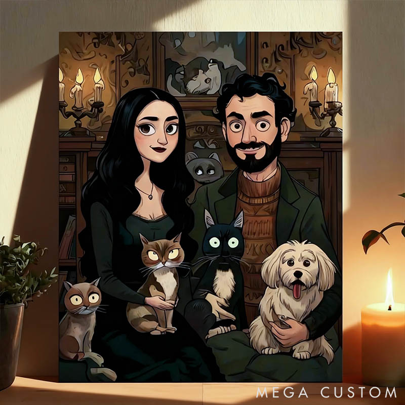 Personalized Pet Lover Gothic Couple Portrait Poster Valentines Day Wall Art