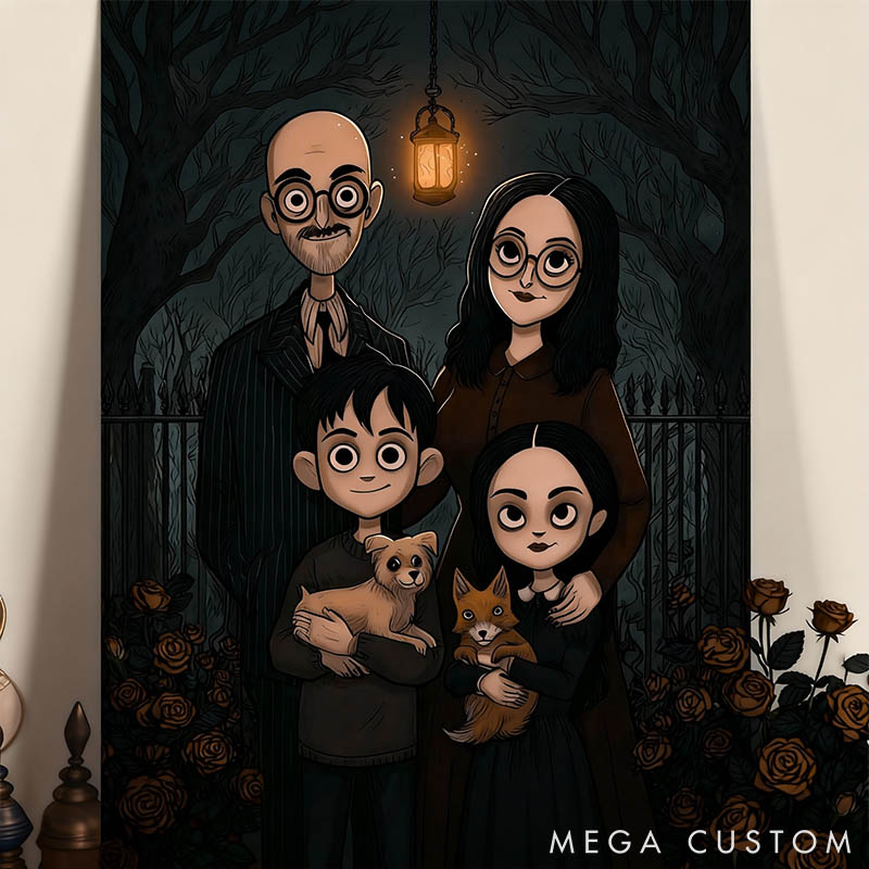 Personalized Pet Lover Gothic Couple Portrait Poster Valentines Day Wall Art