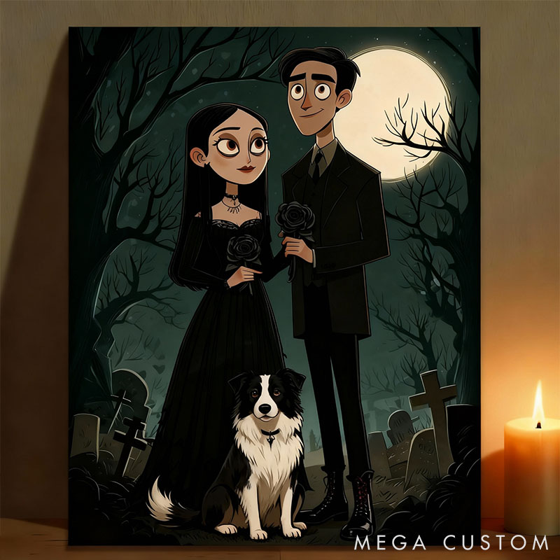 Personalized Pet Lover Gothic Couple Portrait Poster Valentines Day Wall Art