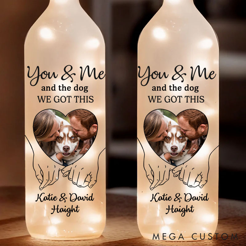 Personalized Pet Lover Hand in Hand We Conquer All Photo Bottle Lamp