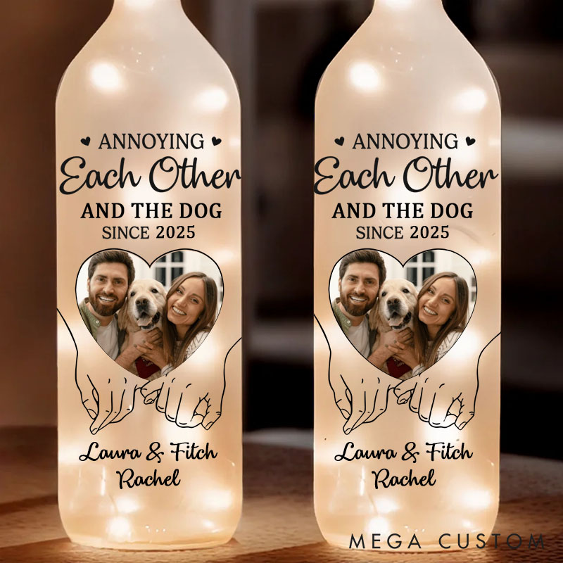 Personalized Pet Lover Hand in Hand We Conquer All Photo Bottle Lamp