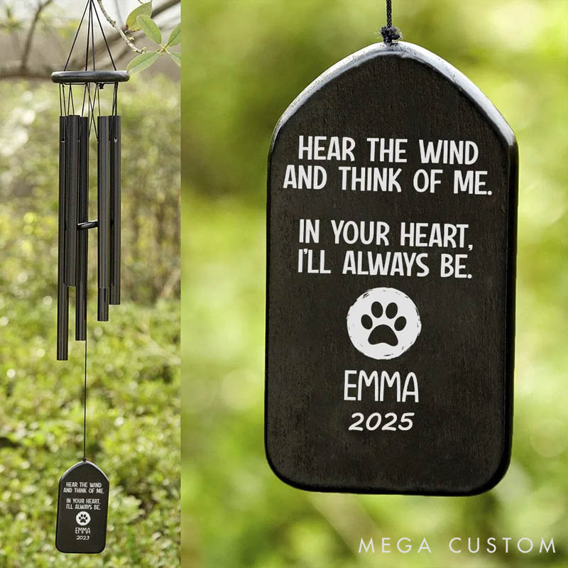 Personalized Pet Lover Hear the Wind and Think of Me Dog Cat Wind Chimes
