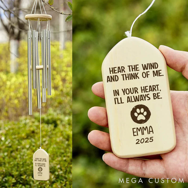 Personalized Pet Lover Hear the Wind and Think of Me Dog Cat Wind Chimes