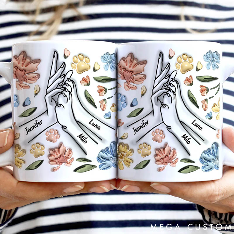 Personalized Pet Lover High Five Paw and Hand Mugs