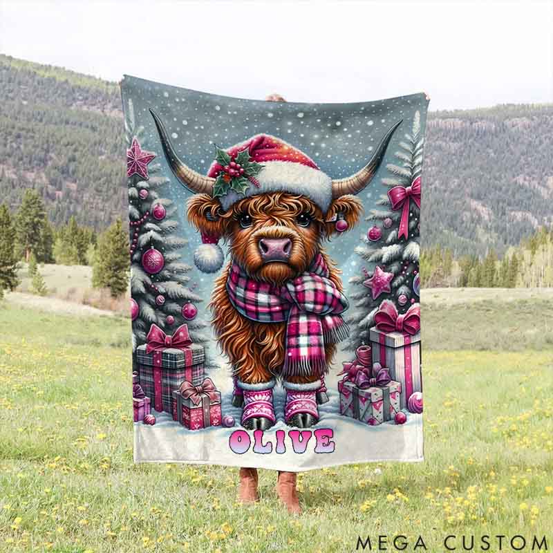 Personalized Pet Lover Highland Cow Soft Fleece Throw Blanket