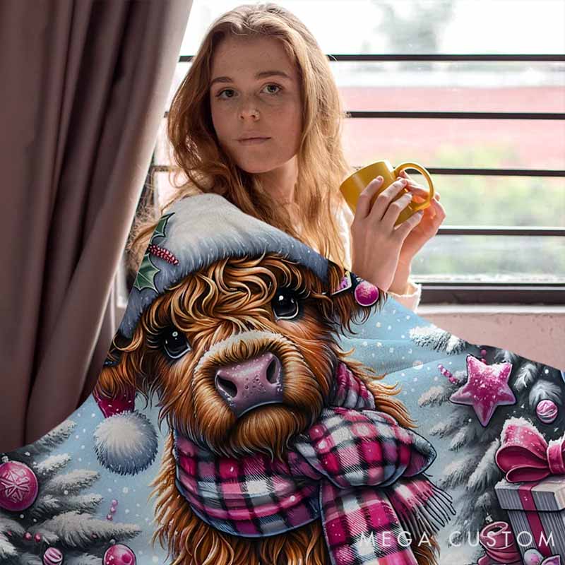 Personalized Pet Lover Highland Cow Soft Fleece Throw Blanket