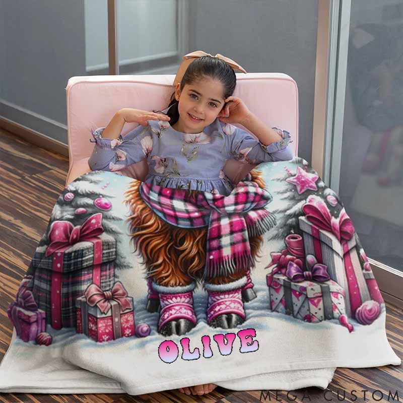 Personalized Pet Lover Highland Cow Soft Fleece Throw Blanket