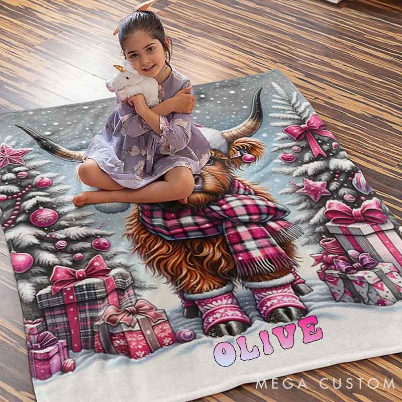 Personalized Pet Lover Highland Cow Soft Fleece Throw Blanket