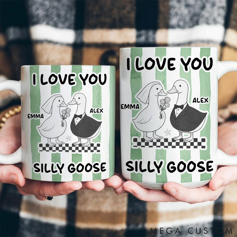 Personalized Pet Lover I Love You Silly Goose Couple Gifts Striped Mug