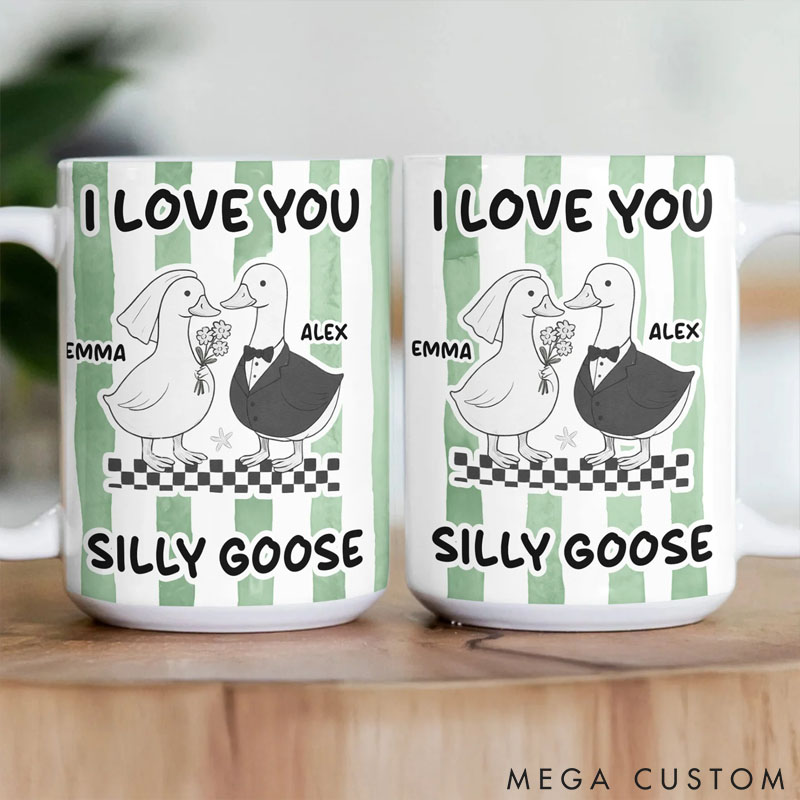 Personalized Pet Lover I Love You Silly Goose Couple Gifts Striped Mug