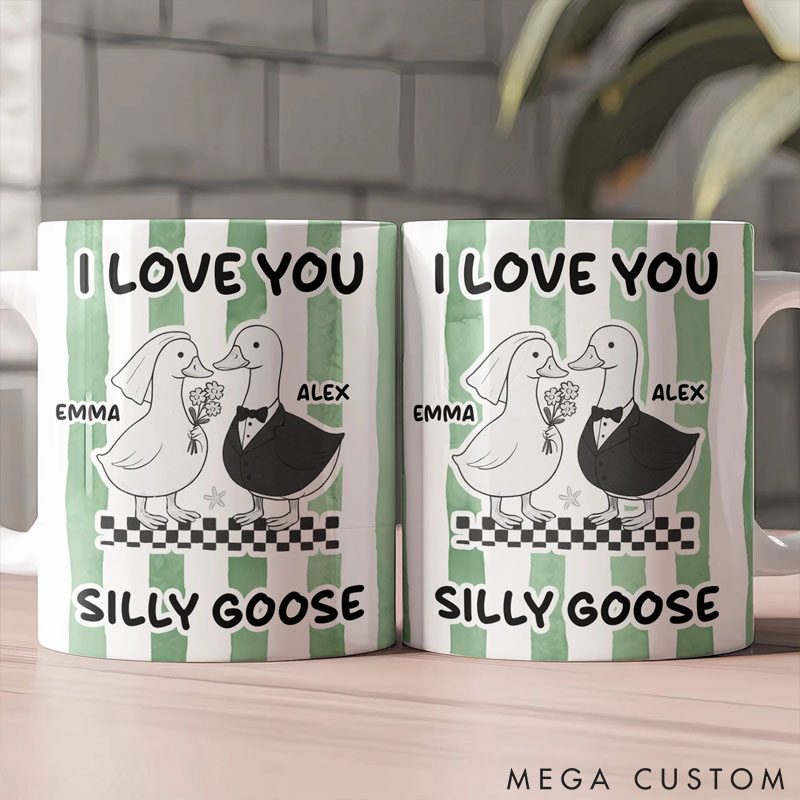 Personalized Pet Lover I Love You Silly Goose Couple Gifts Striped Mug