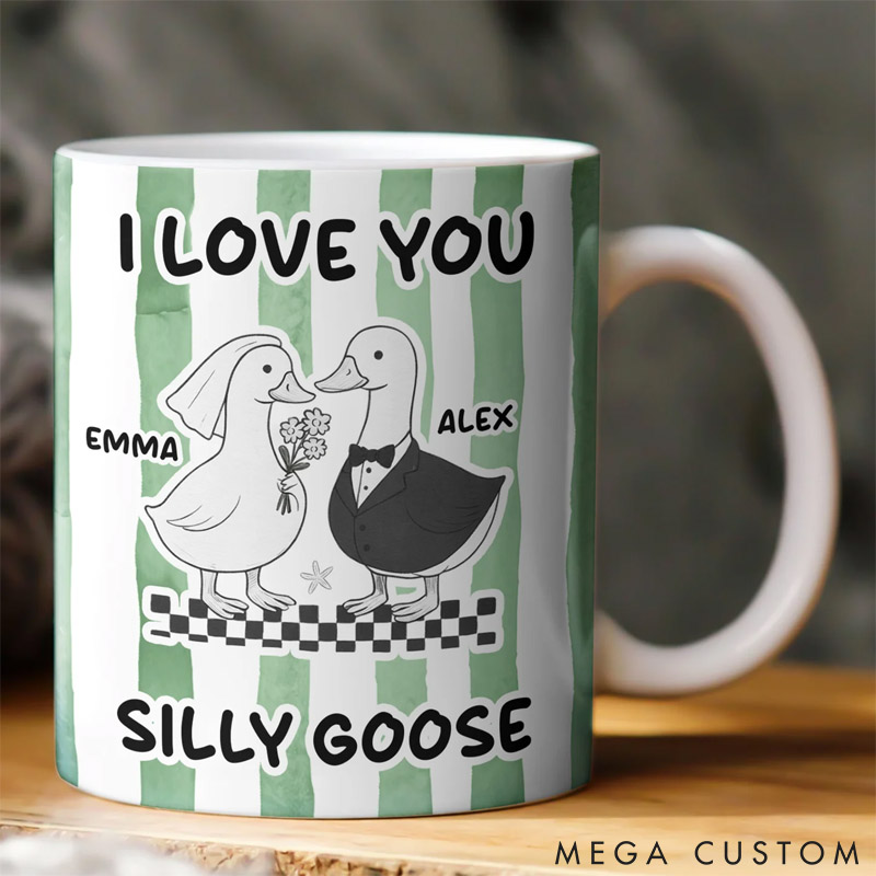 Personalized Pet Lover I Love You Silly Goose Couple Gifts Striped Mug