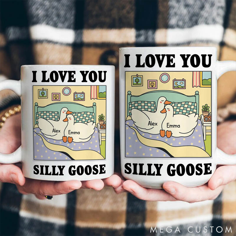 Personalized Pet Lover I Love You Silly Goose Funny Couple Mug