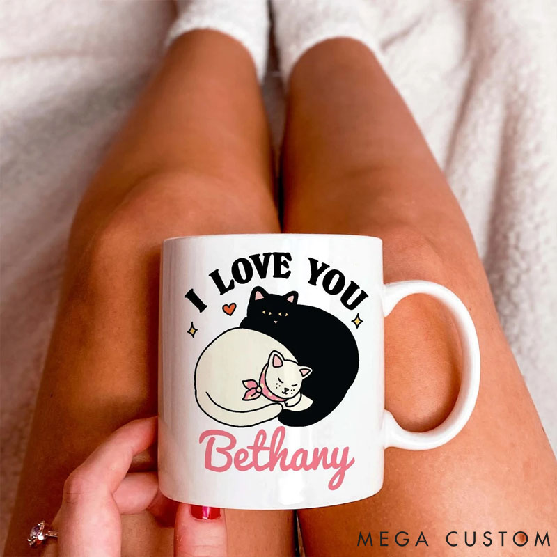 Personalized Pet Lover I love you Valentines Cats Mug