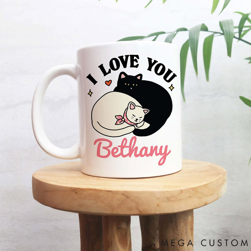 Personalized Pet Lover I love you Valentines Cats Mug