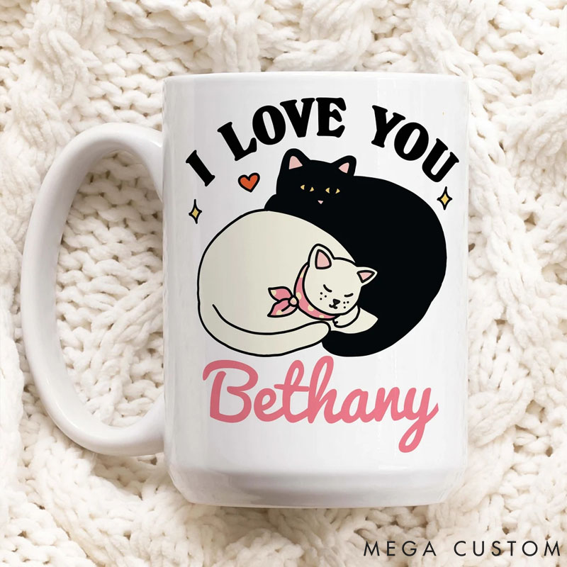 Personalized Pet Lover I love you Valentines Cats Mug
